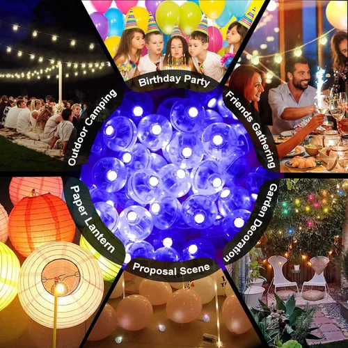 Vista 5 de 50 piezas Luces LED para Globos, Mini Luces de Bolas Redondas Moradas Largo Tiempo de Espera Luces de Bola Intermitentes para Globo Linterna
