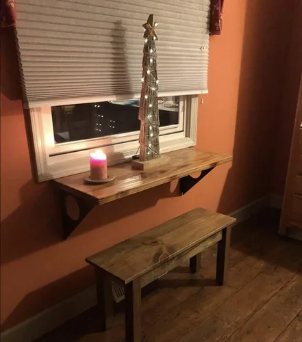 Vista 7 de Mesa rústica industrial para montar en la pared, mesa de comedor, mesas de bar de madera de pino para montar en la pared (31 x 14 pulgadas)