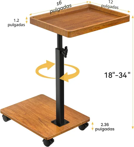 Vista 2 de XNSDXV Mesa C Mesa Auxiliar de Altura Ajustable, Mesa de Bandeja Giratoria de 360° para TV para Espacios Pequeños, Mesas de Sofá que se Deslicen