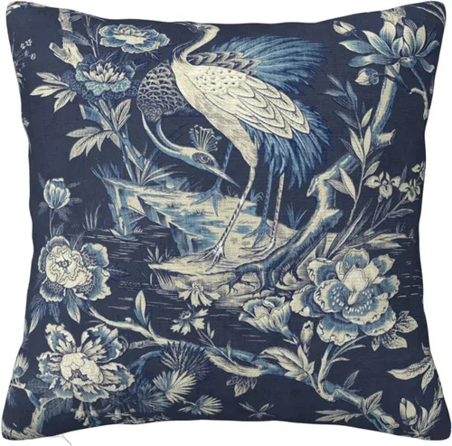 Vista 11 de Chinoiserie - Funda de almohada de lino azul de 16 x 16 pulgadas, fundas de almohada de lino para sofá, automóvil, sala de estar, dormitorio Color3