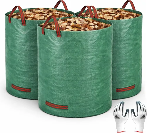 Gardzen Paquete de 3 bolsas de basura de 72 galones, reutilizables, resistentes, plegables, para hojas de jardín, con anillo de plástico, contenedor