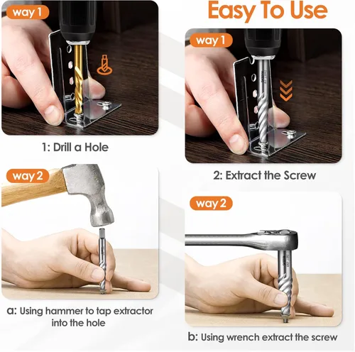 Vista 6 de Juego de 5 extractores de tornillos, juego de extractor de pernos de flauta en espiral, juego de extractor de pernos Cr-MO Easy Out para quitar