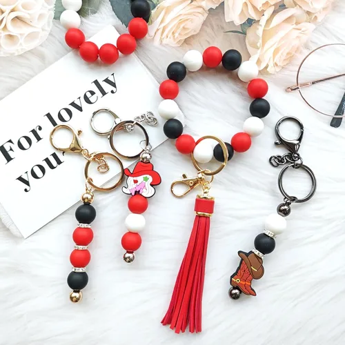 Vista 3 de JNwhy Cuentas de silicona para hacer llaveros, kit de cuentas a granel para manualidades hechas a mano (negro, rojo, blanco)