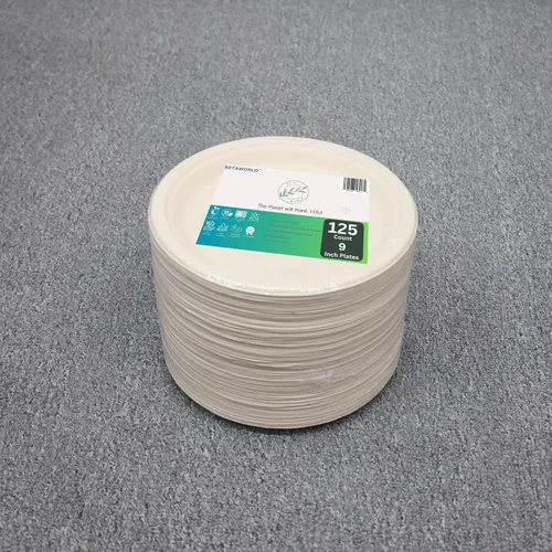 Vista 6 de Platos de papel compostables de 9 pulgadas – Paquete de 125 Bagazo de caña de azúcar resistente Microondas y fugas Platos desechables