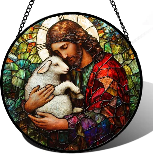 Vista 28 de DASTOLL Vitral para colgar en la ventana, atrapasoles de escena nocturna de Van Gogh, panel de cristal colorido, atrapasoles de cielo estrellado