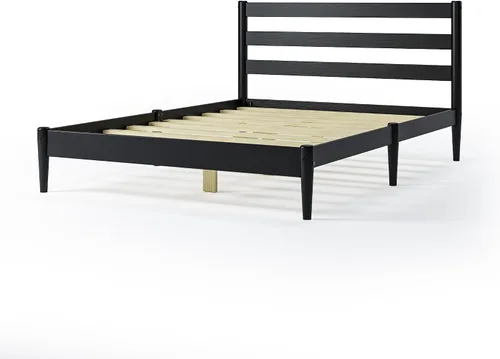 Vista 6 de Camaflexi Mid-Century - Cama de plataforma moderna, madera maciza, cabecera de listones, base de colchón de 10 listones de madera, no necesita Negro