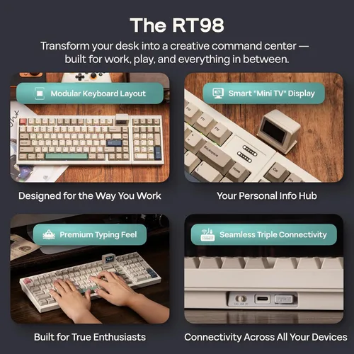 Vista 8 de EPOMAKER RT98 Teclado modular creativo para juegos retro con mini TV Right-Handed