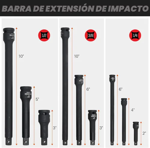 Vista 5 de STARWORK TRUE MECHANIC Juego de llaves de vaso de impacto de 153 piezas, profesional, SAE/métrico