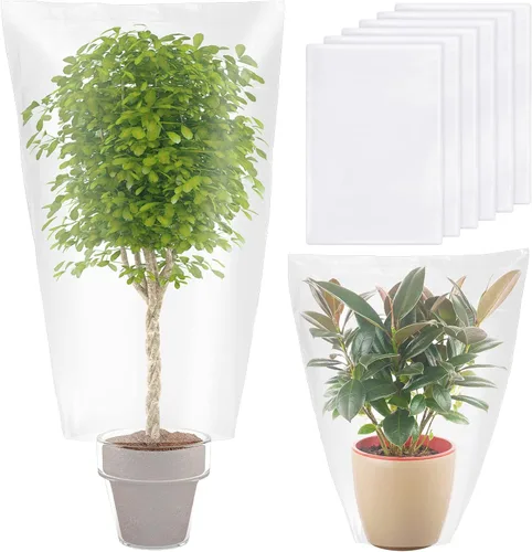 Vista 8 de 6 fundas de invierno para plantas de invierno, protección contra congelación, pequeñas bolsas de plástico transparente, bolsas de refugio, tela