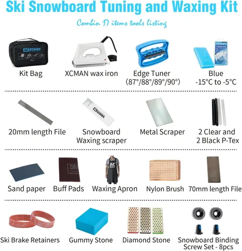Vista 5 de XCMAN Complete Ski Snowboard Tuning Waxing Combo Kit with Waxing Iron,Ski Wax,Side Edge Tuner,Ptex Base Repair,Gummy Stone,Diamond Stones for ski