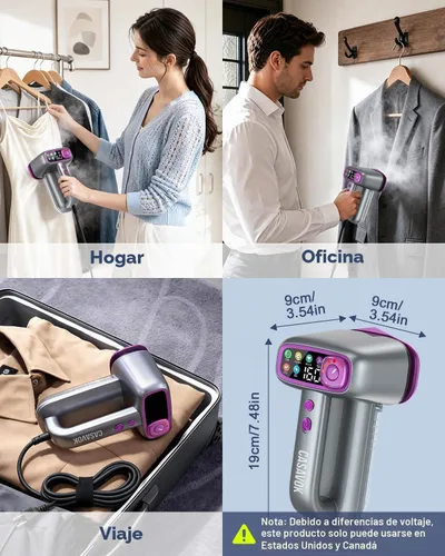 Vista 9 de Vaporizador de mano para ropa, vapor de ropa de viaje para tela Tanque de agua grande de 5.4 fl oz, vaporizador de ropa de 1200 W, 6 modos de vapor