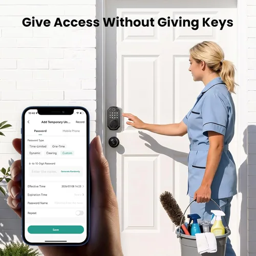 Vista 4 de GHome Smart Cerradura de puerta de huellas dactilares para puerta delantera, cerrojo de entrada sin llave con teclado, control de aplicación Negro