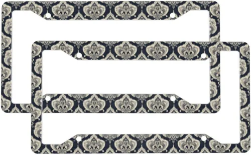 2 Pcs Car License Plate Frames for Women Men - Vintage Blue Pattern Print Solid Aluminum License Plate Cover for Car Accessories with Fasteners and