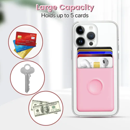 Vista 4 de SS Cartera de teléfono adhesiva, tarjetero de silicona para la parte posterior del teléfono, compatible con iPhone, Samsung Galaxy y la mayoría