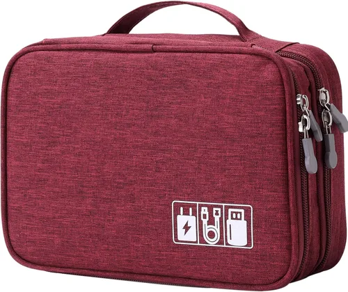 Vista 9 de mygreen Bolsa organizadora de accesorios electrónicos, funda impermeable de almacenamiento de viaje de doble capa con separadores acolchados Negro