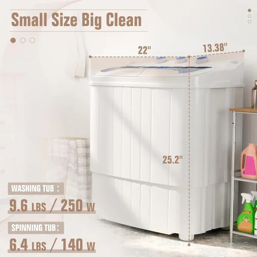 Vista 4 de SUNCROWN - Lavadora portátil de 16 libras, lavadora semiautomática compacta de doble bañera, combo de lavandería mini que ahorra energía