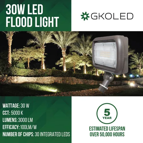 Vista 5 de LED FLOOD LIGHTS SERIES reflectores LED, GKOFD30W27V50KBDB77, 30.00watts, 120.00 volts