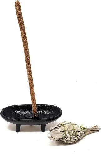 Vista 8 de Quemador de incienso de hierro fundido 4" L 2" H, ideal para sahumerio, quemar incienso, propósito ritual, decoración, etc. (4" L)