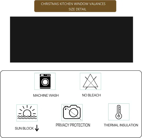 Vista 6 de 2 paneles de cenefas de cortina negras de Navidad para ventanas de cocina, cortinas cortas para ventanas de cocina, baño, decoración de lavandería