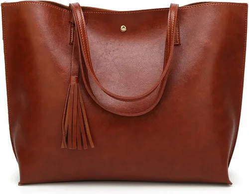 Vista 3 de Dreubea - Bolsa de piel sintética suave con borlas de gran capacidad