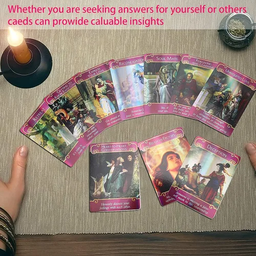 Vista 4 de Yitengteng Juego de cartas de tarot con holograma de ángel romántico, con bolsa, tarjetas Oracle para contar el futuro con efecto flash, tarjeta