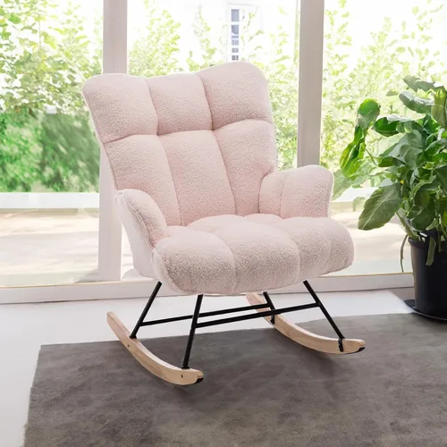 Vista 11 de SAETSFEG Mecedora tapizada con respaldo alto, cómodo y elegante sillón con asiento acolchado para salas de estar, color negro