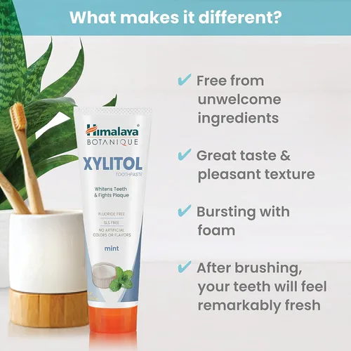 Vista 3 de Himalaya Botanique - Pasta de dientes con xilitol, sabor a menta, pasta de dientes sin flúor para blanquear los dientes, combatir la placa