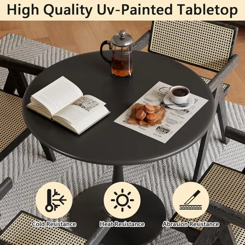 Vista 6 de Mesa de comedor redonda negra de 24 pulgadas, mesa de comedor redonda para 2 personas con pedestal para cocina, mesa circular de bistró, mesas