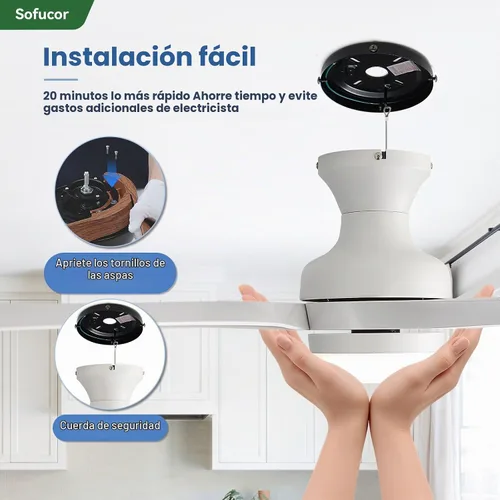 Vista 9 de Sofucor Ventiladores de techo inteligentes de 52 pulgadas con luces y Blanco
