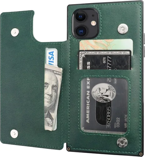 Vista 13 de Bocasal Funda tipo cartera para iPhone 11 Pro con tarjetero para tarjetas de crédito, piel sintética suave premium, función atril, cierre magnético