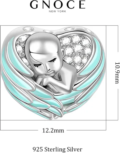 Vista 7 de GNOCE - Abalorio para bebé, plata de ley 925, con alas de ángel, con forma de czs, apto para pulseras, collares, regalos para madres y amigos
