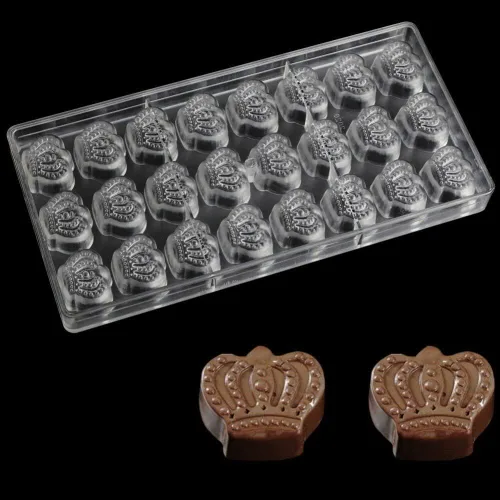 Vista 2 de Moldes de chocolate de policarbonato en forma de corona transparente 3D chocolate Herramientas de decoración de confitería Chocolate Herramientas