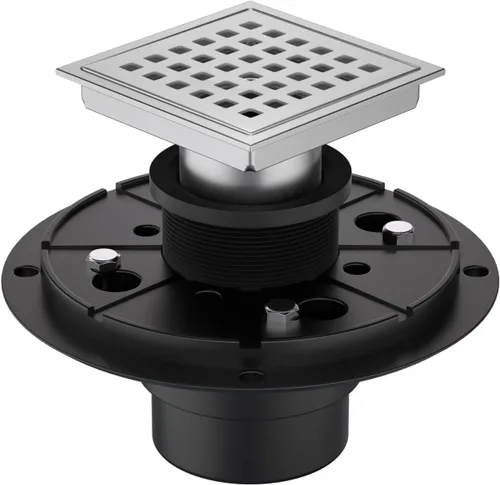 Vista 8 de Drenaje de ducha con cepillo dorado de 4-3/8 pulgadas, drenaje de piso cuadrado, kit de drenaje de baño de acero inoxidable con brida ABS, cubierta