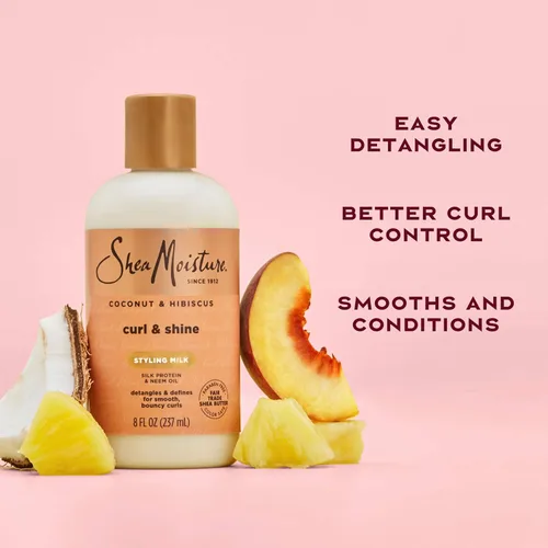 Vista 4 de SheaMoisture Curl & Style Milk Coco e Hibisco con Proteína de Seda y Aceite de Neem para Cabello Grueso, Definido y Rizado Comercio Justo, Sin