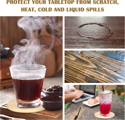 Vista 4 de 30 posavasos de madera sin terminar, posavasos redondos de madera en blanco de 4 pulgadas para manualidades con puntos de silicona antideslizantes