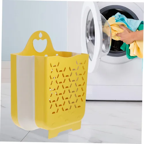 Vista 9 de ChildWeet Cesta de lavandería plegable, amarillo, plástico, plegable, con asa, portátil