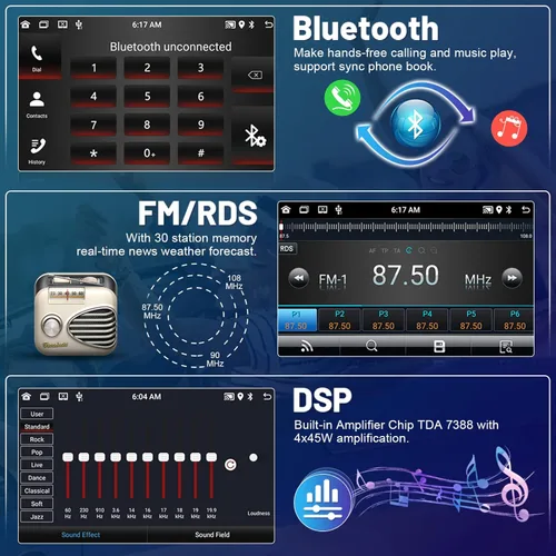 Vista 6 de Roinvou [2G+64G] Radio Android para Toyota Corolla EX 2005-2012 con Carplay inalámbrico/Android Auto, pantalla táctil de 9 pulgadas para Corolla