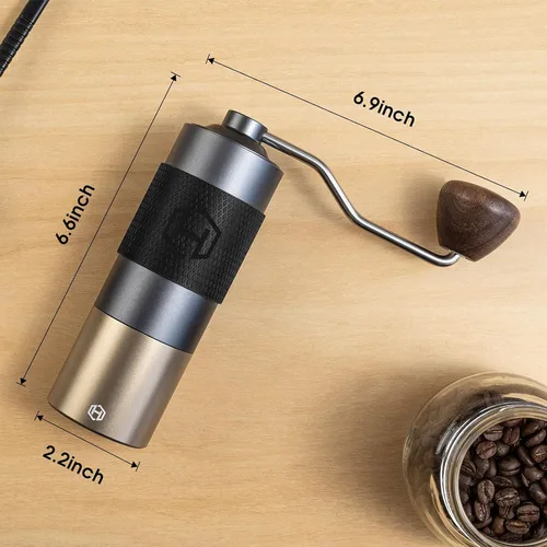 Vista 5 de Molinillo de café manual – HEIHOX Hand con molino de rebabas cónico ajustable de acero inoxidable, capacidad de 1.06 oz (30 g), molinillo portátil