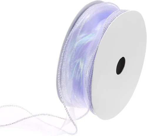 Vista 31 de MECCANIXITY Cinta de Organza Transparente con Alambre Brillante de 1 1/2" de Ancho, Cintas de Gasa Iridiscente con Brillo Pastel, 10 Yardas, Morado