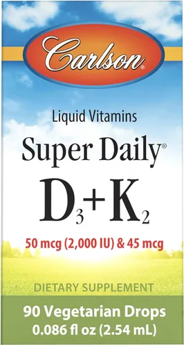 Vista 6 de Carlson - Super Daily D3 + K2, 50 mcg D3 + 45 mcg MK-7, salud del corazón y los huesos, 90 gotas líquidas, 0.08 onzas líquidas