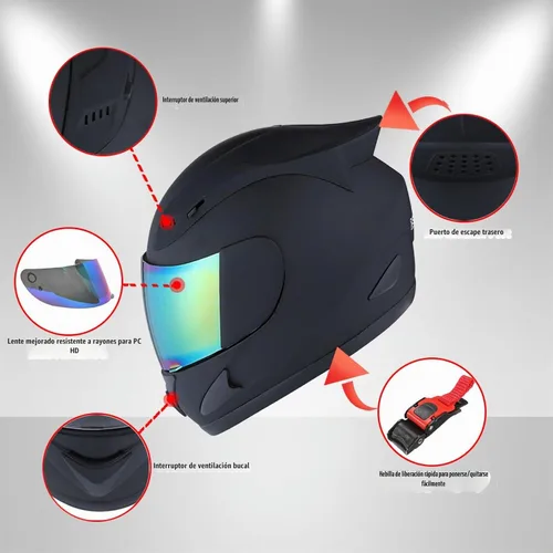Vista 2 de 1Storm - Casco de cabeza completa para motocicleta, diseño de calavera mecánica HJDJ11 Fibra antivaho negro