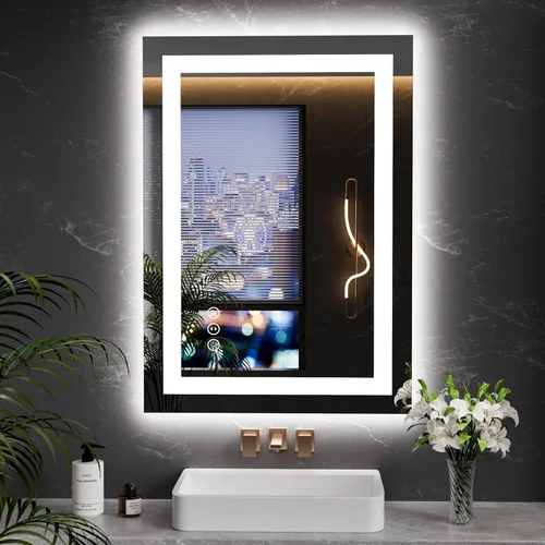 Vista 58 de LOAAO Espejo de baño LED de 28 x 36 pulgadas con luces, antiniebla, regulable, retroiluminado + iluminado frontal, espejo de tocador de baño