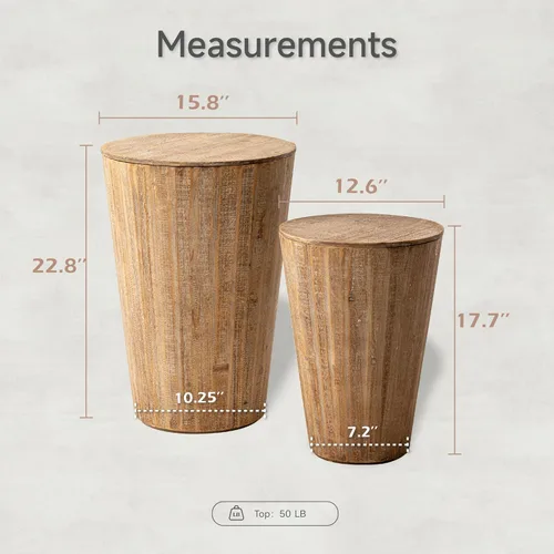 Vista 2 de Aoikax Mesa auxiliar de barril anidable de granja, juego de mesa auxiliar de almacenamiento rústica que ahorra espacio totalmente montada, acabado