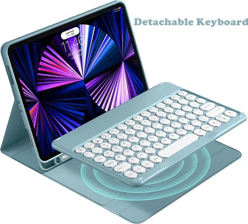 Vista 3 de Funda para teclado Galaxy Tab S6 Lite 2024/2022/2020 con soporte para bolígrafo S, funda magnética desmontable para teclado con teclas redondas