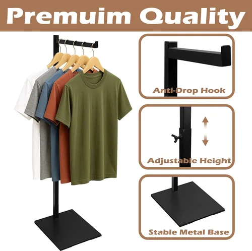 Vista 4 de Perchero de pie para ropa, 21 a 36 pulgadas de altura ajustable, perchero de metal, estante de exhibición de ropa, soporte de exhibición de ropa