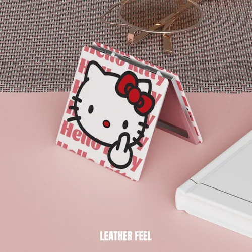 KOZUKI Espejo compacto Kitty - Espejo de lupa rosa - 2.6 pulgadas de largo x 2.7 pulgadas de ancho - Montado en la pared - Tema de gato - 2 caras -