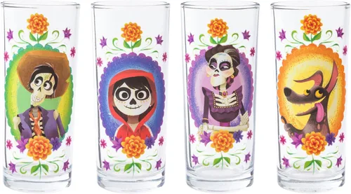 Silver Buffalo Disney Pixar Coco - Juego de 4 vasos con diseño del Día de los Muertos, 10 onzas