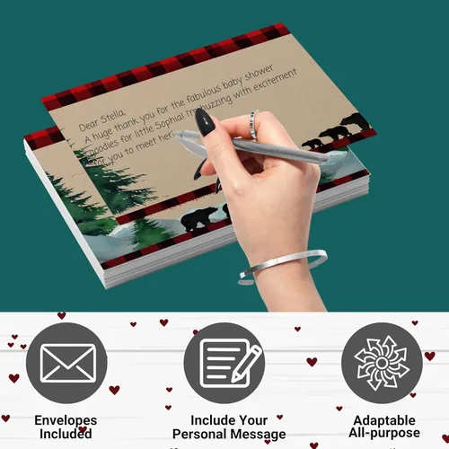 Vista 4 de Mama Bear - Tarjetas de agradecimiento para baby shower con sobres (paquete de 25) mensaje preimpreso de bebés niños con espacio personalizable