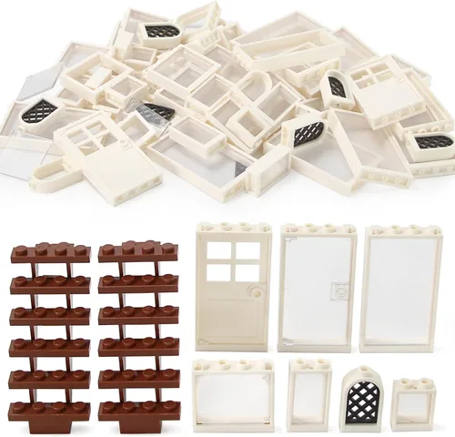 Vista 2 de Juego de ladrillos para ventanas y puertas, accesorios para casa, kit de bloques de construcción MOC, 118 piezas y partes compatibles