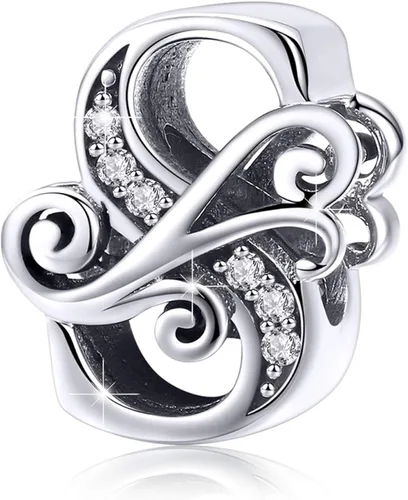 BISAER Dijes de plata de ley 925 con inicial de letra A-Z para pulseras, cuentas del alfabeto, regalos de joyería, Plata esterlina Diamante de